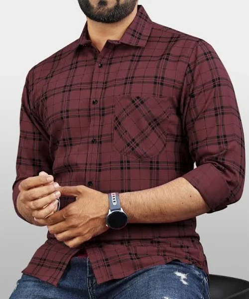 The Bear House Men's Checked Slim Fit Long Sleeve Shirt